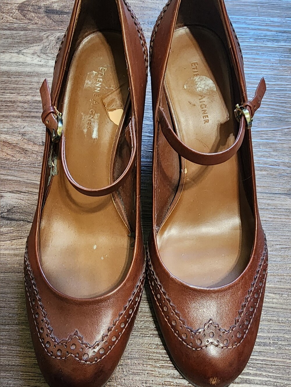 Etienne Aigner Cognac Brown Leather Mary Jane Flats